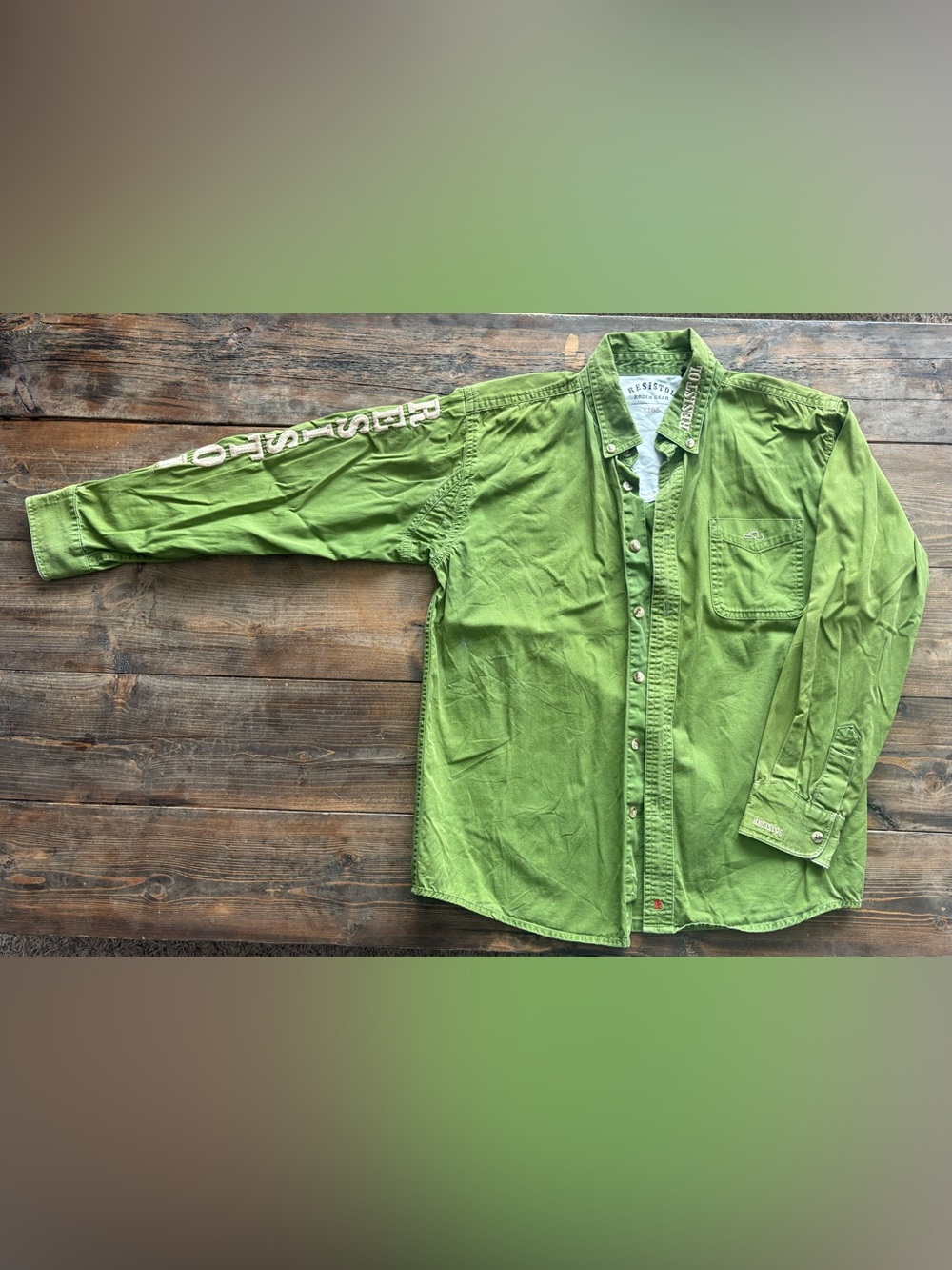 Boys Resistol Green Button-Up Shirt with Sleeve Graphic